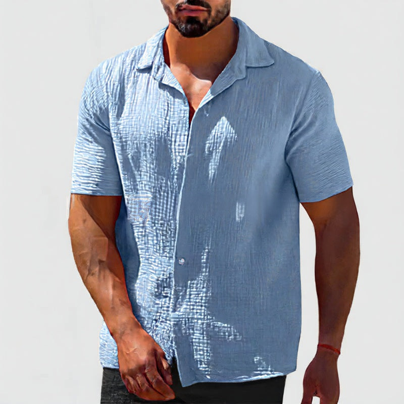 Men's Solid Color Short Sleeve Shirt - Classic Summer Design