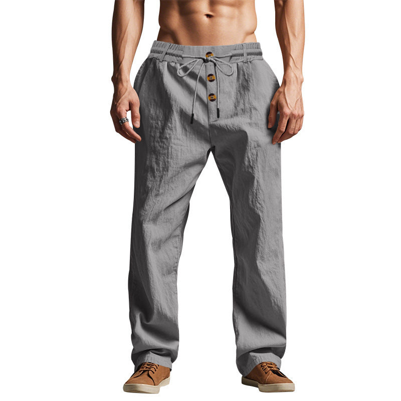 Men's Beach Trendy Button Loose Breathable Sports Linen Trousers - Skin-Friendly Summer Pants