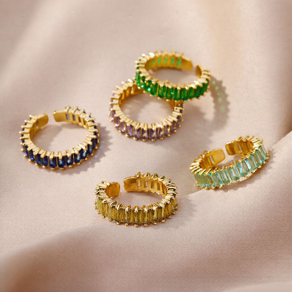 Colorful Zircon Open Ring - Adjustable Statement Piece