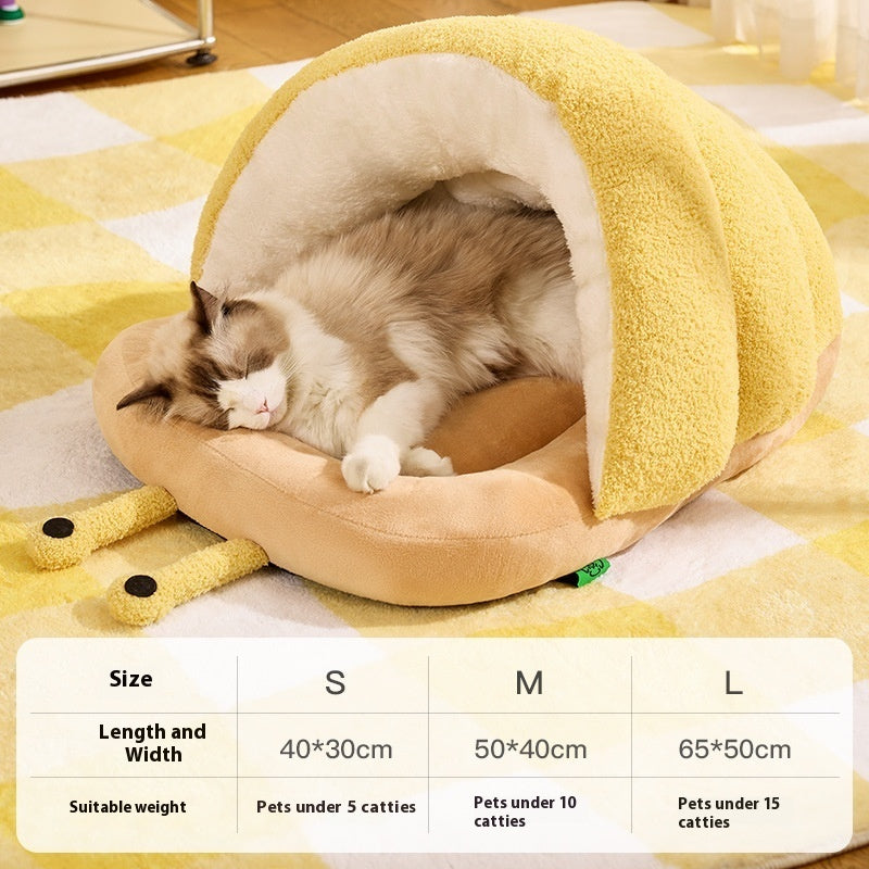 Warm Cat Semi-Closed Snail Slippers Nest - Cozy Pet Bed with Unique Slipper Design