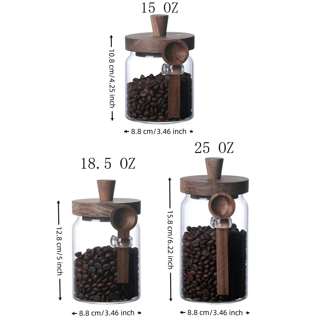 Glass Coffee Storage Jars Set - 3 Piece with Spoons for Coffee, Tea & Kitchen Storage