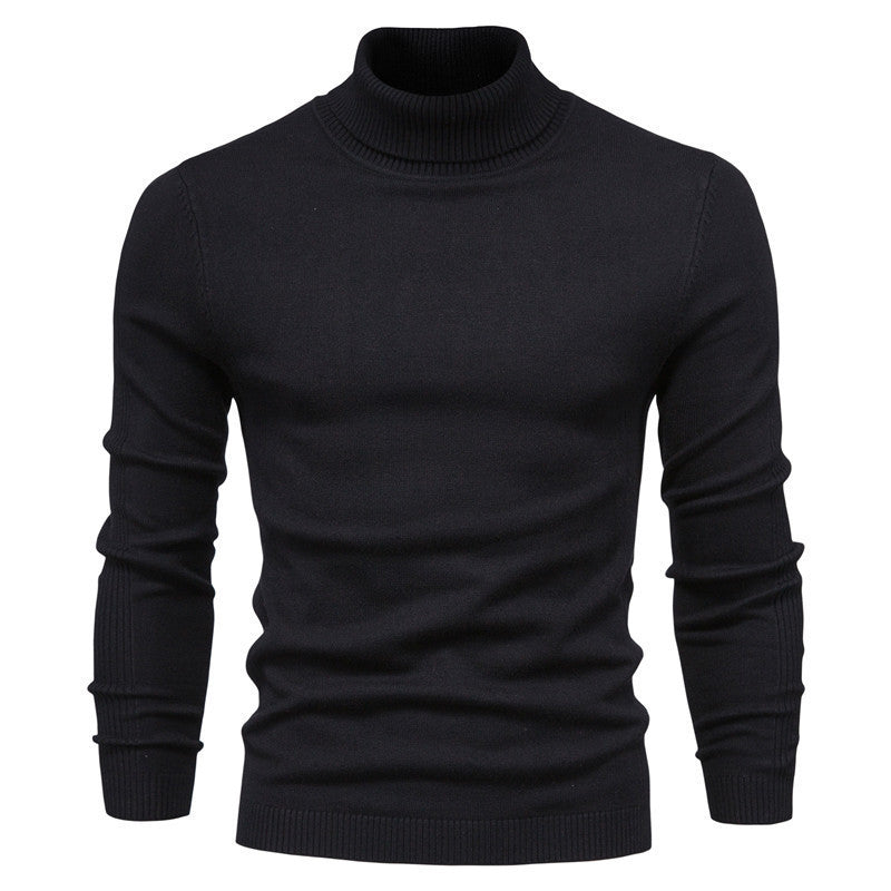 Men's Solid Color Slim Pullover Turtleneck Sweater - Winter Casual Tops