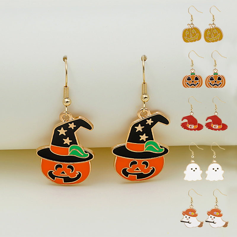 Halloween Pumpkin Earrings - Cute Spooky Oil Drop Alloy Jewelry