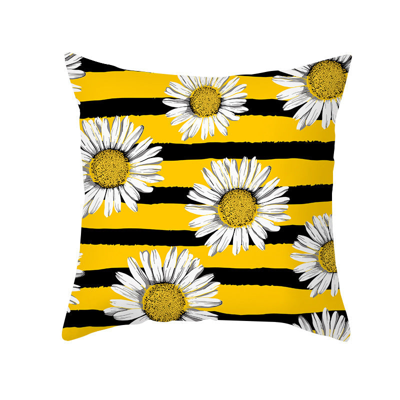 Modern Yellow Daisy Flower Cushion Cover - Creative Letter Print Pillow Case for Home