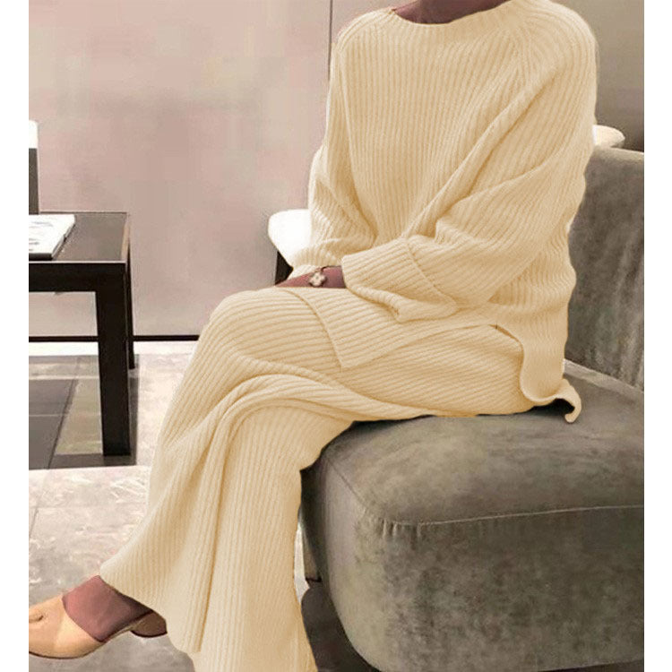 Women's Knit Casual Two-Piece Set - Knitted Sweater and Pants Outfit
