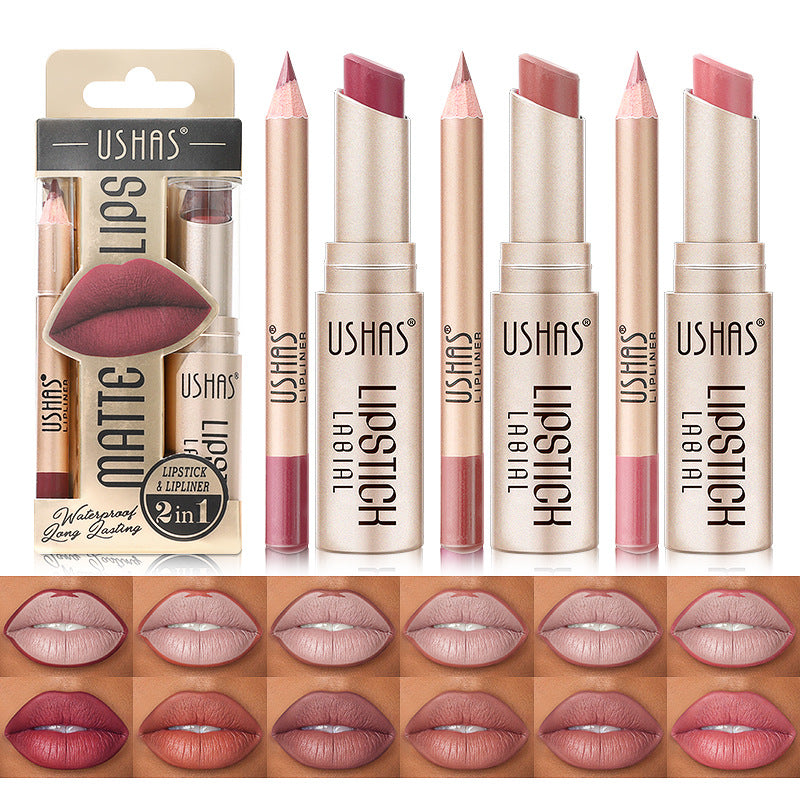 Long-Lasting Matte Lipstick & Lip Liner Set - Waterproof Non-Transfer 12 Color Collection
