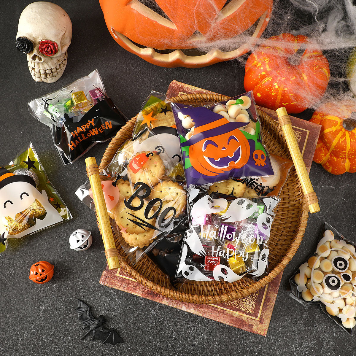 Halloween Cellophane Treat Bags - 450 Pcs Self-Sealing Candy Bags