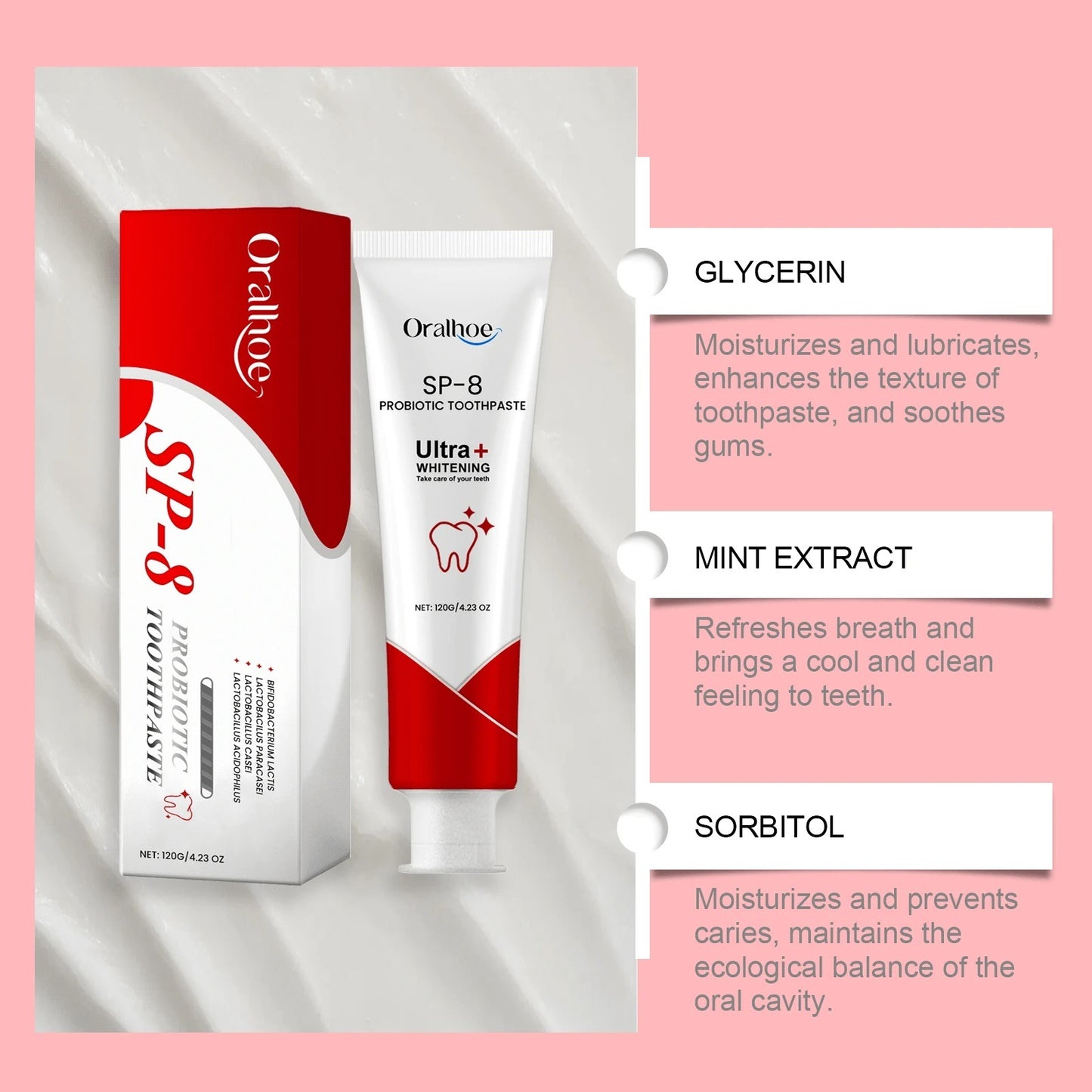 Temu Hot Sell Probiotic Whitening Toothpaste, Sp-8 Ultra Whitening Toothpaste,Fresh Breath  Strong Stains, Mint Flavor, Super Probiotics Used For Super Whitening And Fresh Breath