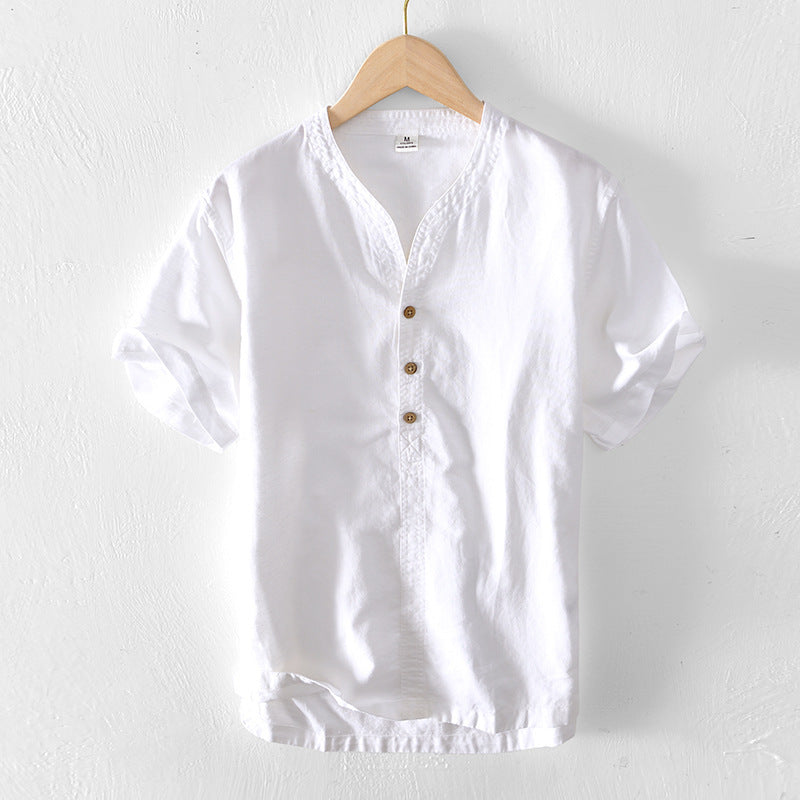 Men's Collar Pullover Short Sleeve Cotton Shirt - Classic Casual Wear