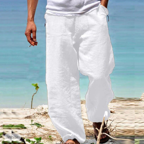 Men's Summer Drawstring Beach Pants - Elastic Waist Casual Trousers