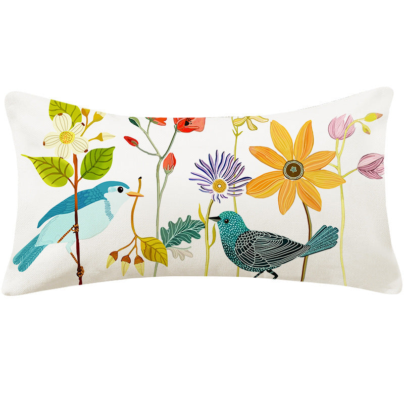 Country Pastoral Flower And Bird Cushion Cotton And Linen Pillowcase
