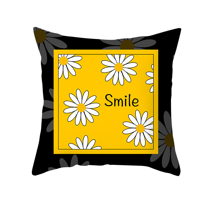 Modern Yellow Daisy Flower Cushion Cover - Creative Letter Print Pillow Case for Home