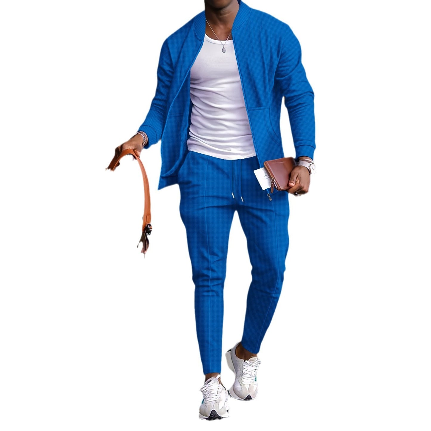 Men's Waffle Baseball Uniform Set - Pocket Zipper Jacket & Pants Combo