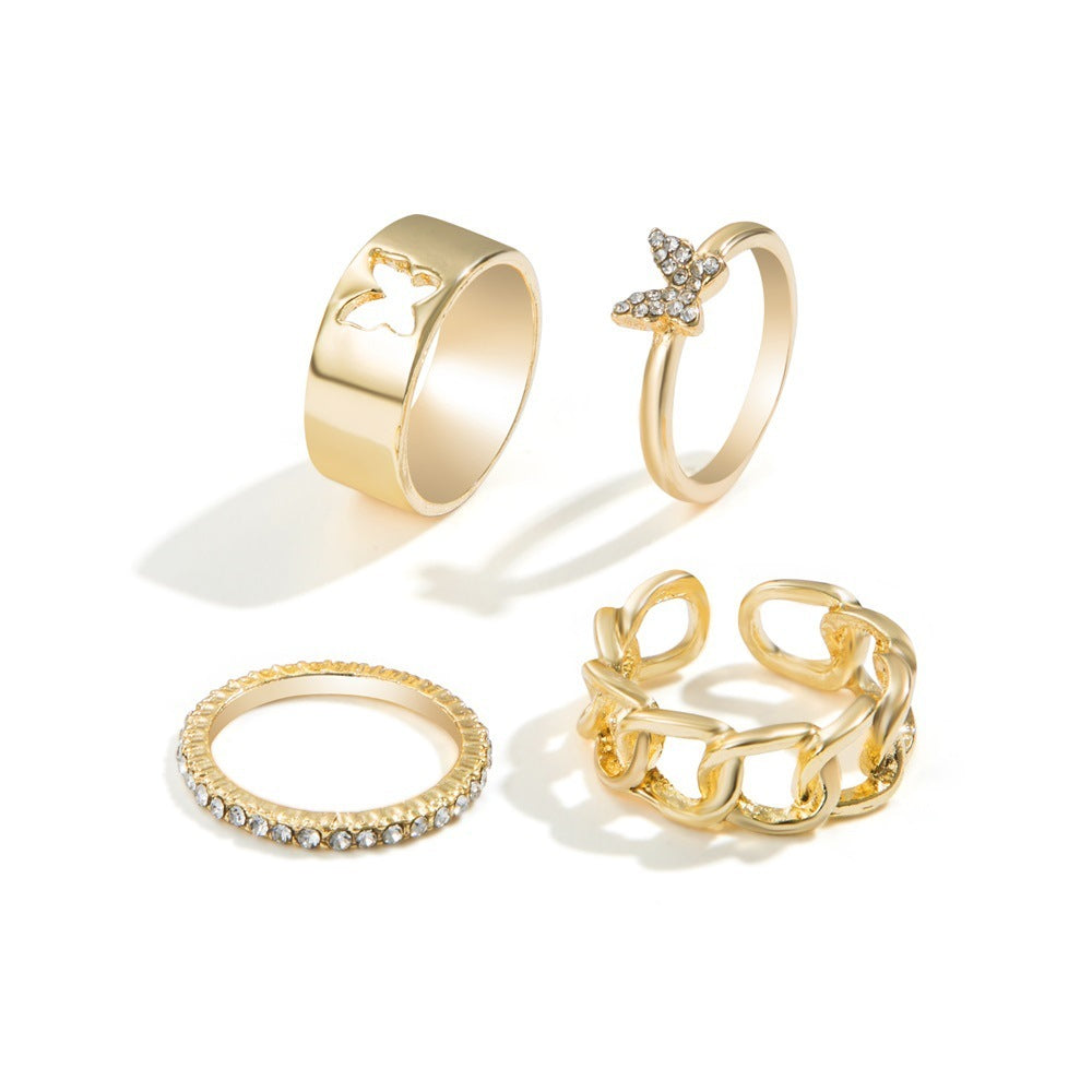 Hot Selling Creative Personality Butterfly 2-Piece Ring Set - Punk Style Couple Rings