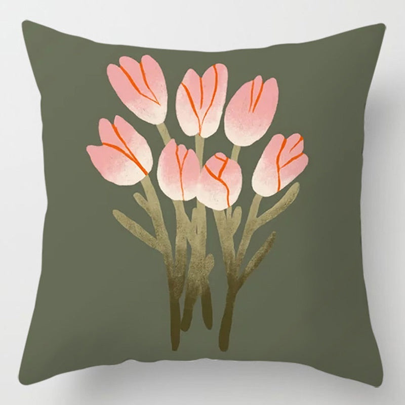 Floral Plant Pattern Cushion Cover - Botanical Bedroom Decor Throw Pillow Case