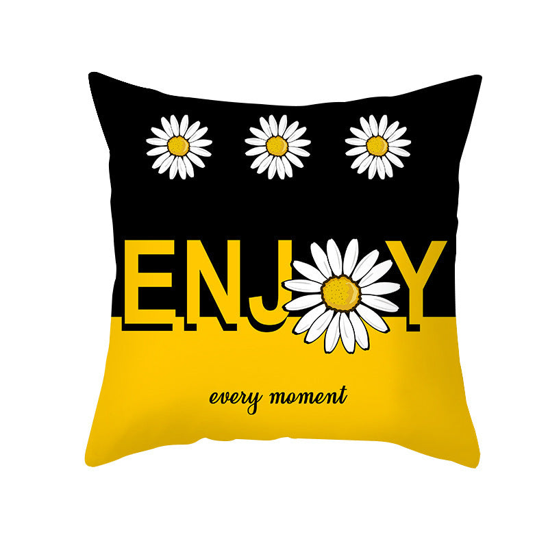 Modern Yellow Daisy Flower Cushion Cover - Creative Letter Print Pillow Case for Home