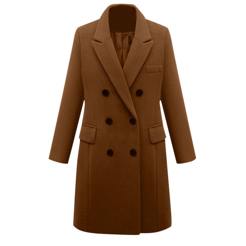 Women's Double-Breasted Woolen Coat - Long Winter Outerwear