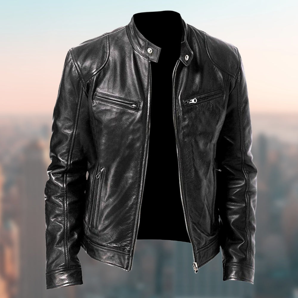 Men's Gentleman's Warm Zipper Cardigan - PU Leather Pocket Decorated Coat