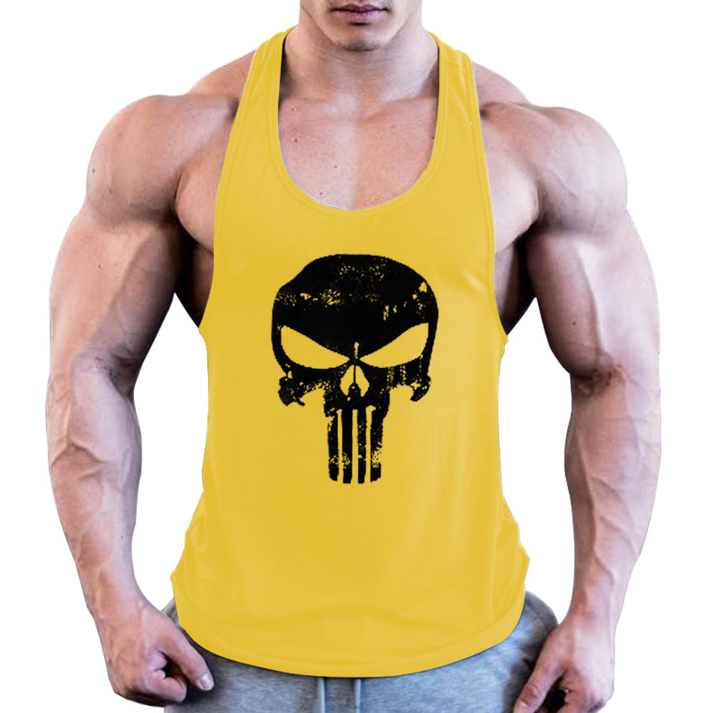 Men's Retro Skull Print Wide Shoulder Tank Top - Vintage Style
