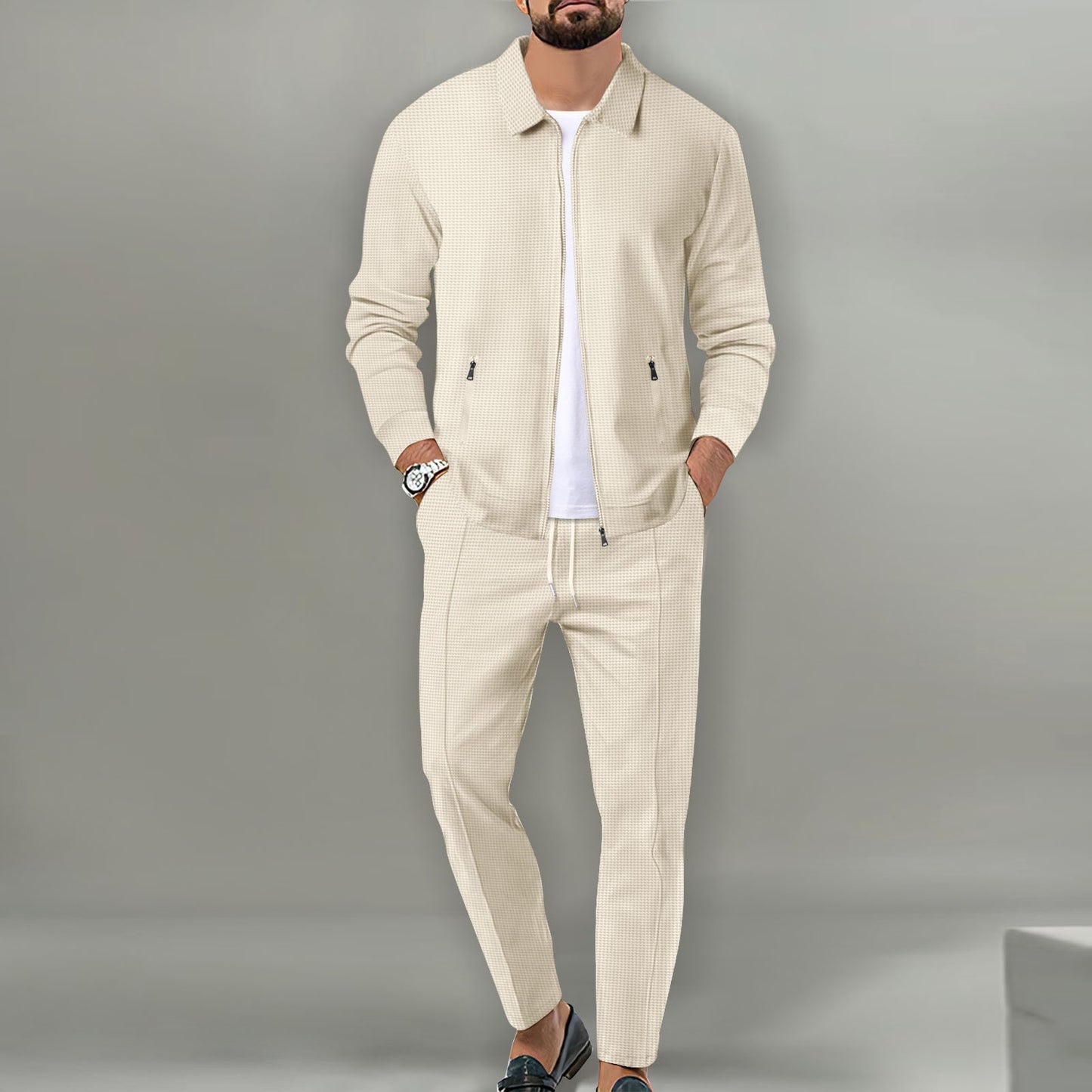 Men's Spring Autumn Zipper Cardigan Suit - Slim Fit Lapel Jacket & Pants Set