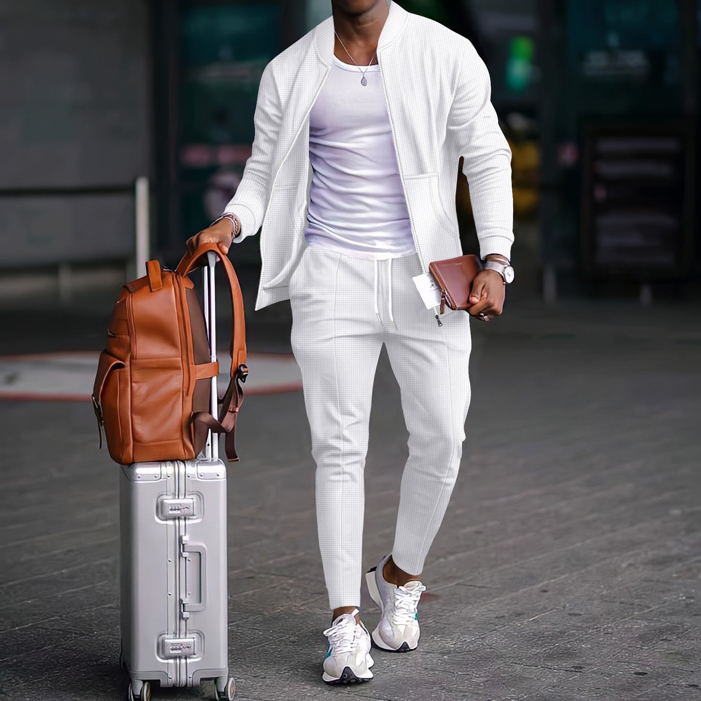 Men's Waffle Baseball Uniform Set - Pocket Zipper Jacket & Pants Combo