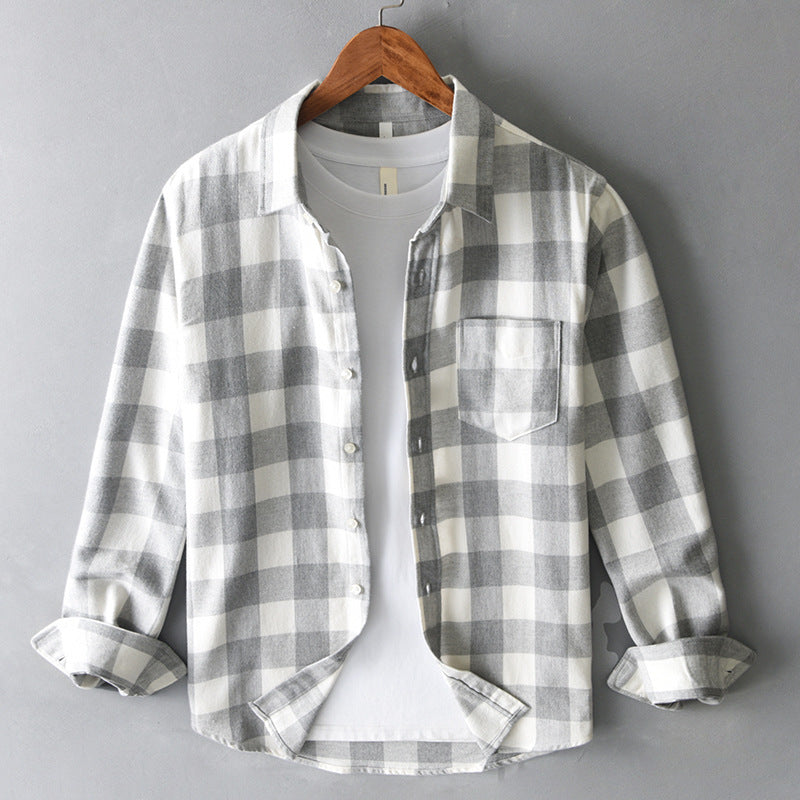Men's Long Sleeve Plaid Cotton Shirt - Classic Button-Down with Traditional Pattern
