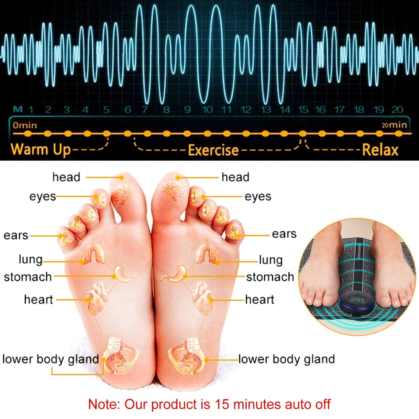 1Pc Foot Massage Pad Electric Stimulator Massager Unit Leg Reshaping Muscle Pain Relax Foldable Massage Mat With 8 Modes 19 Intensity Levels Remote Control