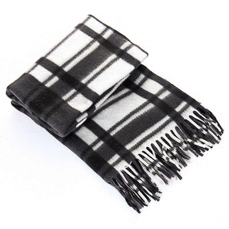 Unisex Black & White Plaid Thermal Scarf - Plus Size Winter Wrap