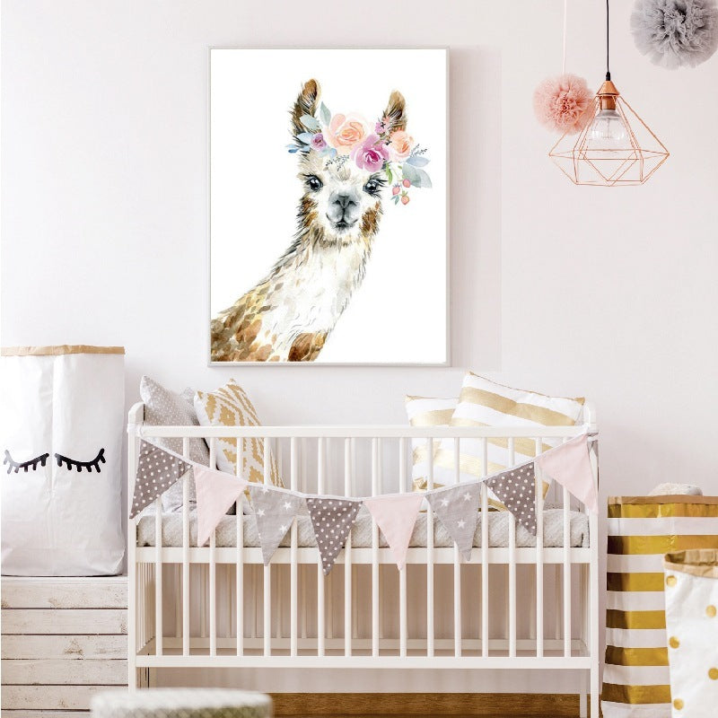 Modern Animal Alpaca Ins Print Poster - Trendy Bedroom Decor Wall Art for Contemporary Home