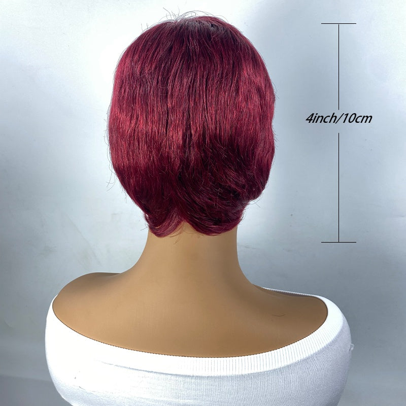 Short And Straight, Elf, Human Hair Non-toxic Wig, Burgundy, Short And Elf Haircut, Ladies Wig, Applicable To The Whole Scene.
