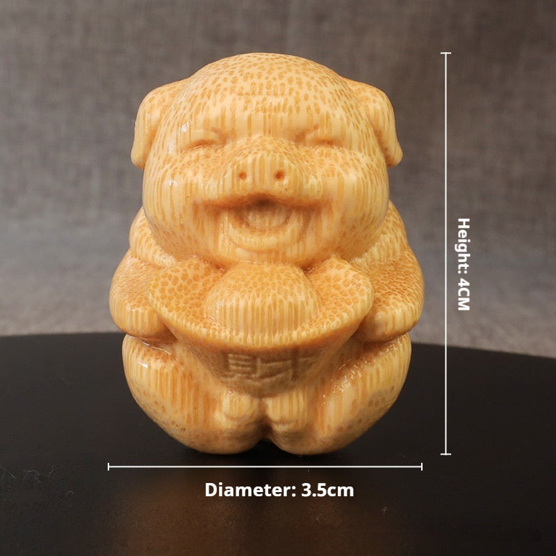 Fulu Pig Solid Bamboo Carving Ornaments