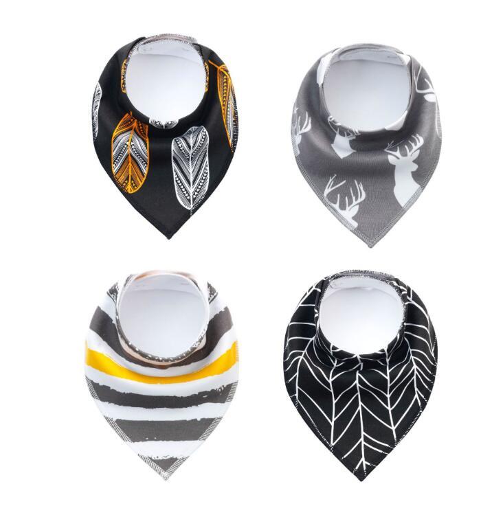 Baby Bandana Bibs 4-Pack - Cotton Triangle Drool Bibs with Arrow & Wave Prints