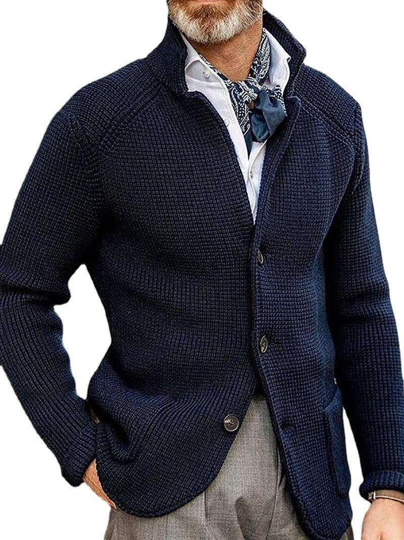 Men's Stand Up Collar Cardigan - Knitted Jacket with Modern Style
