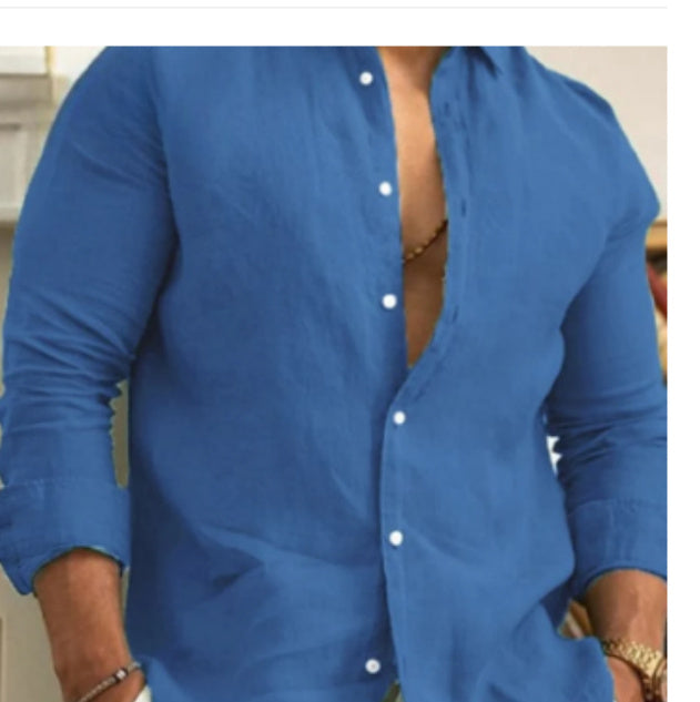 Men's Linen Button Shirt - Summer Beach Solid Color Casual Top