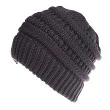 Women's Mixed Color Knitted Wool Hat - Ponytail Beanie