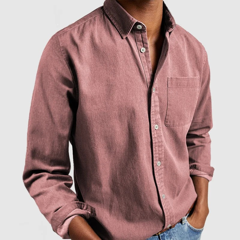 Classic Men's Long-Sleeve Dress Shirt - Professional Lapel Collar Button-Down