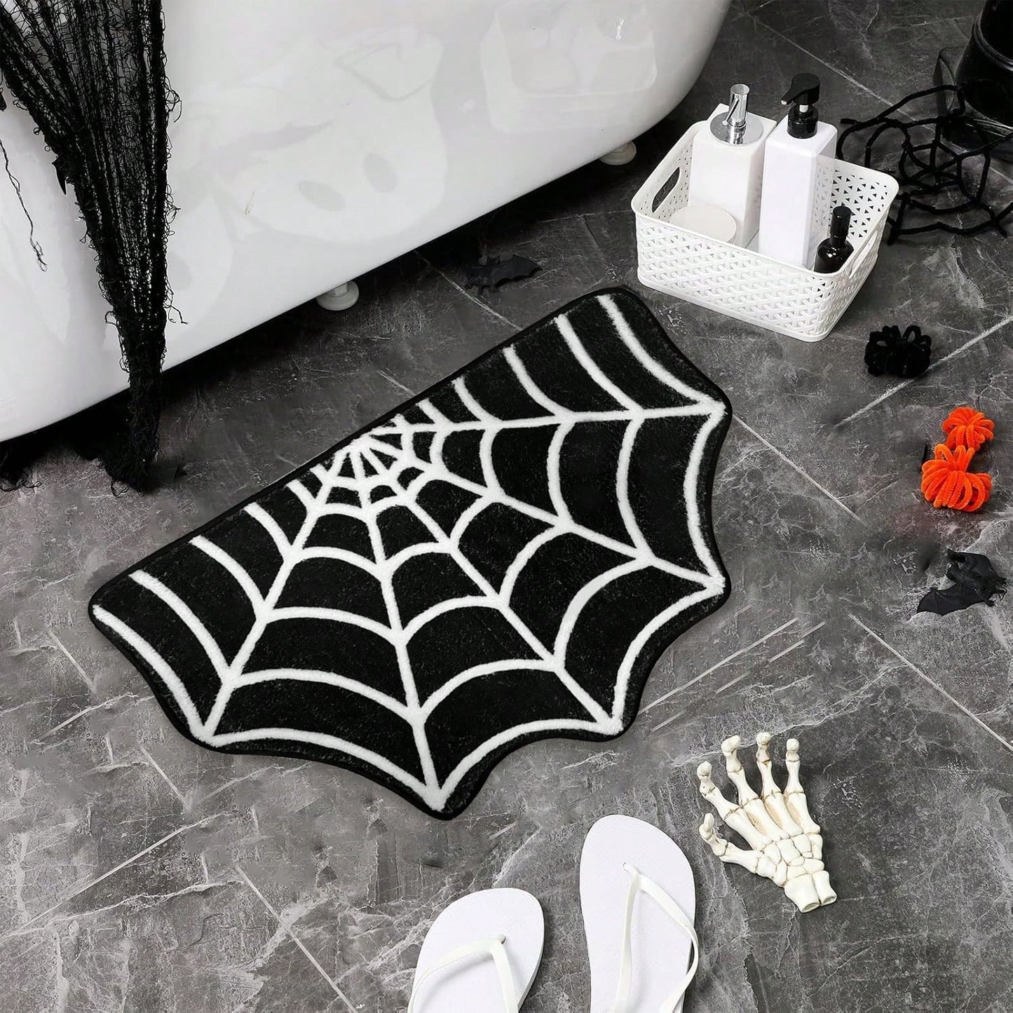 Halloween Spider Web Carpet - Gothic Non-Slip Bath Mat for Home Decor
