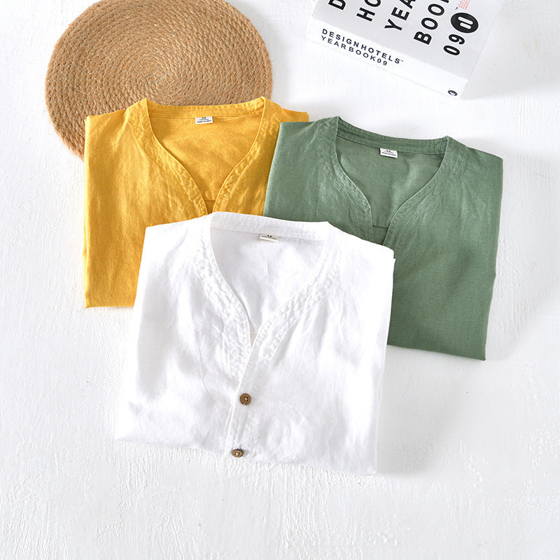 Men's Collar Pullover Short Sleeve Cotton Shirt - Classic Casual Wear