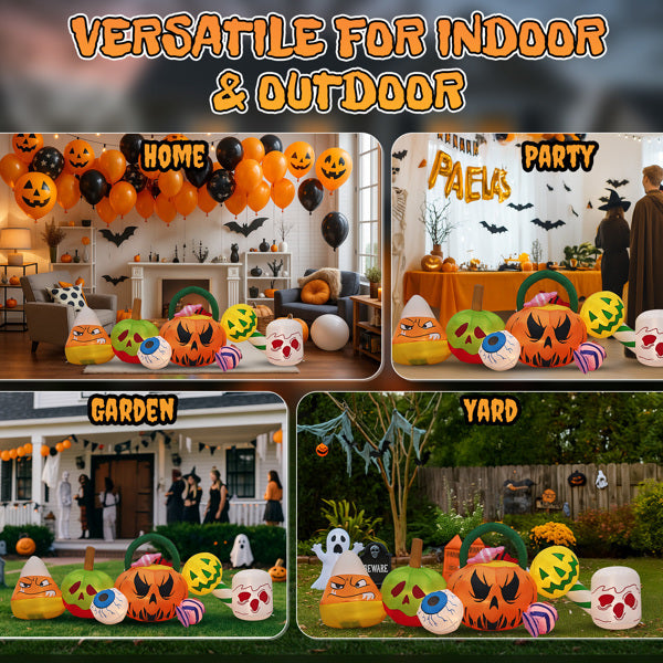 8ft Halloween Inflatables - Pumpkins Eyeball Candy with Built-in LEDs