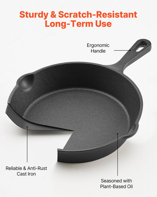 3 Piece Cast Iron Skillet Frying Pan Set 6 8 10 In Handle Pre-Seasoned Black