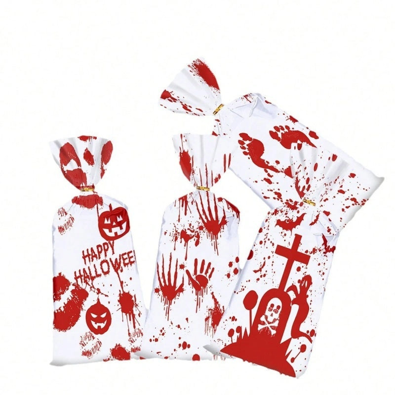 Halloween Cellophane Candy Bags - 50 Pack with Gold Twist Ties