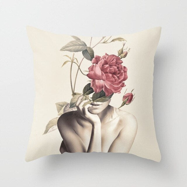 Abstract Print Flower Lady Cushion Cover - Artistic Pillow Cases for Modern Home Decor