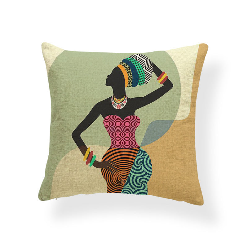 Printed cotton and linen cushion cover