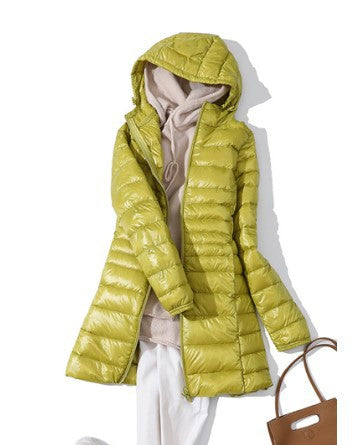 Slim-fitting hooded mid-length coat