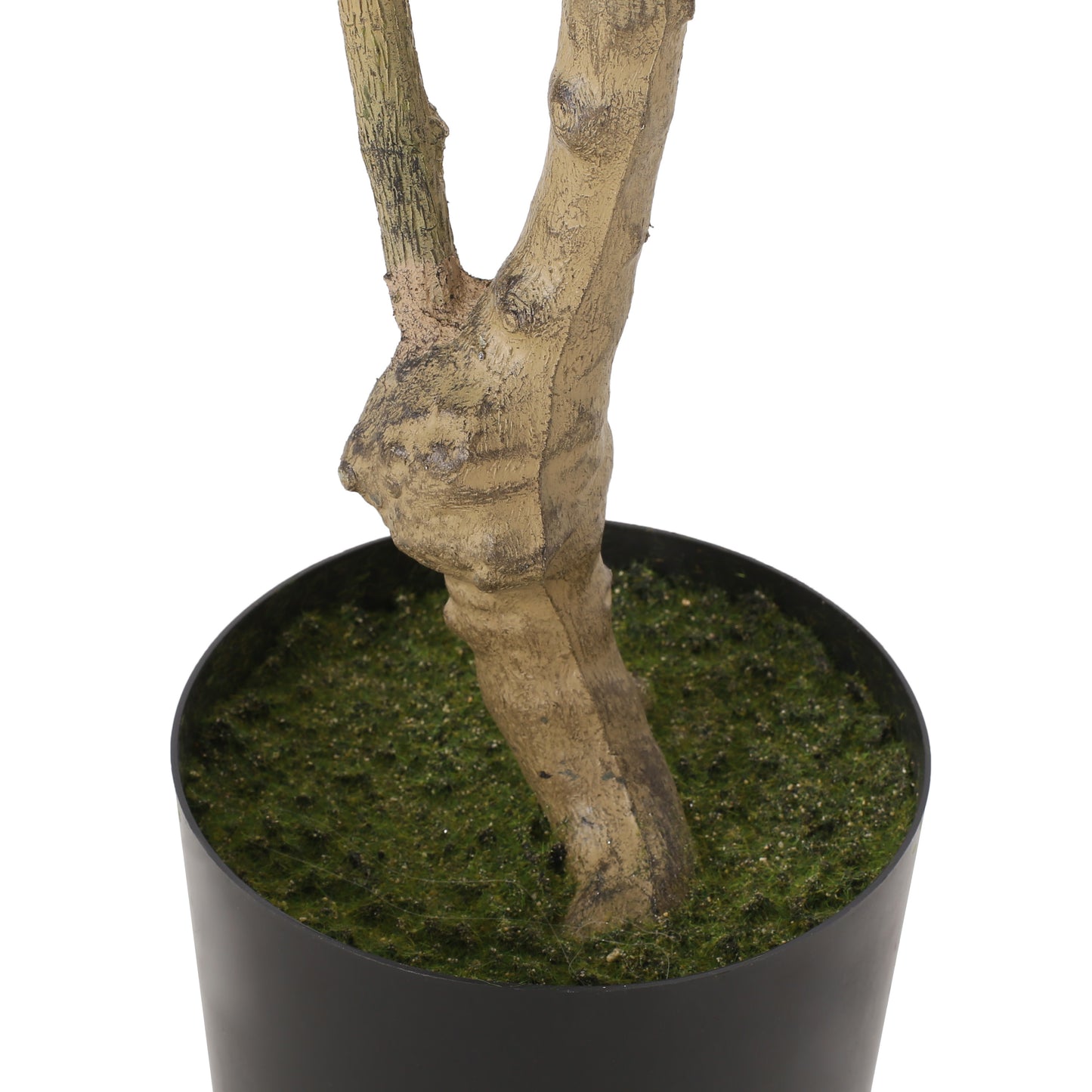 120CM artificial nandina plant in black pot with moss around a brown trunk.
