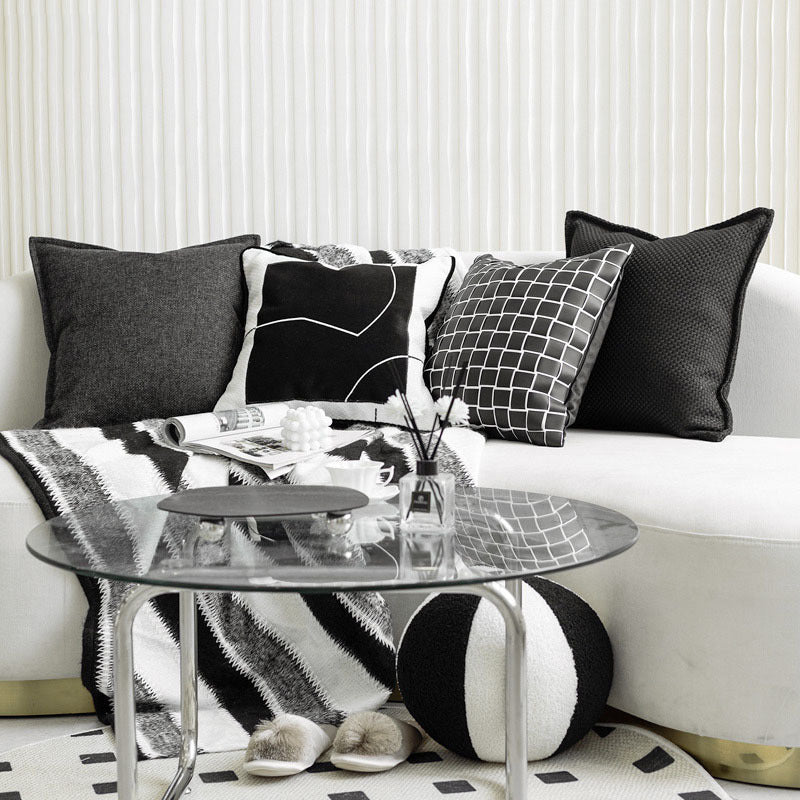 Black And White Pillow Sofa Cushion Cotton Hemp Woven Leather Simple Modern