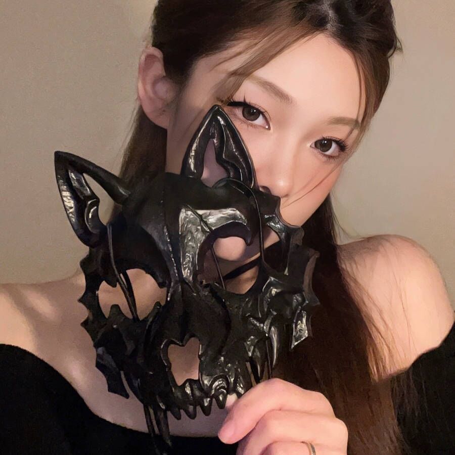 Halloween Half Face Mask - Werewolf White Design