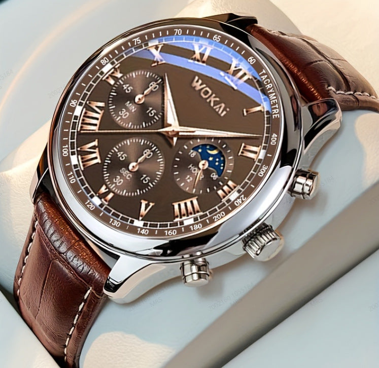 Fashion Quartz Watch - Leather Strap Timepiece
