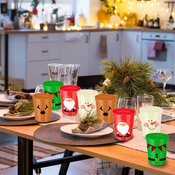12 Pcs Christmas Drink Cups 4 Styles Patterns Santa Claus Snowman Elk Coffee Cup For Christmas New Year Holiday Party Favors Coffee Wine Cold Drinks Supplies