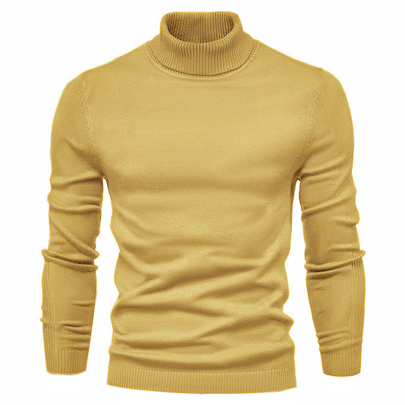 Men's Solid Color Slim Pullover Turtleneck Sweater - Winter Casual Tops